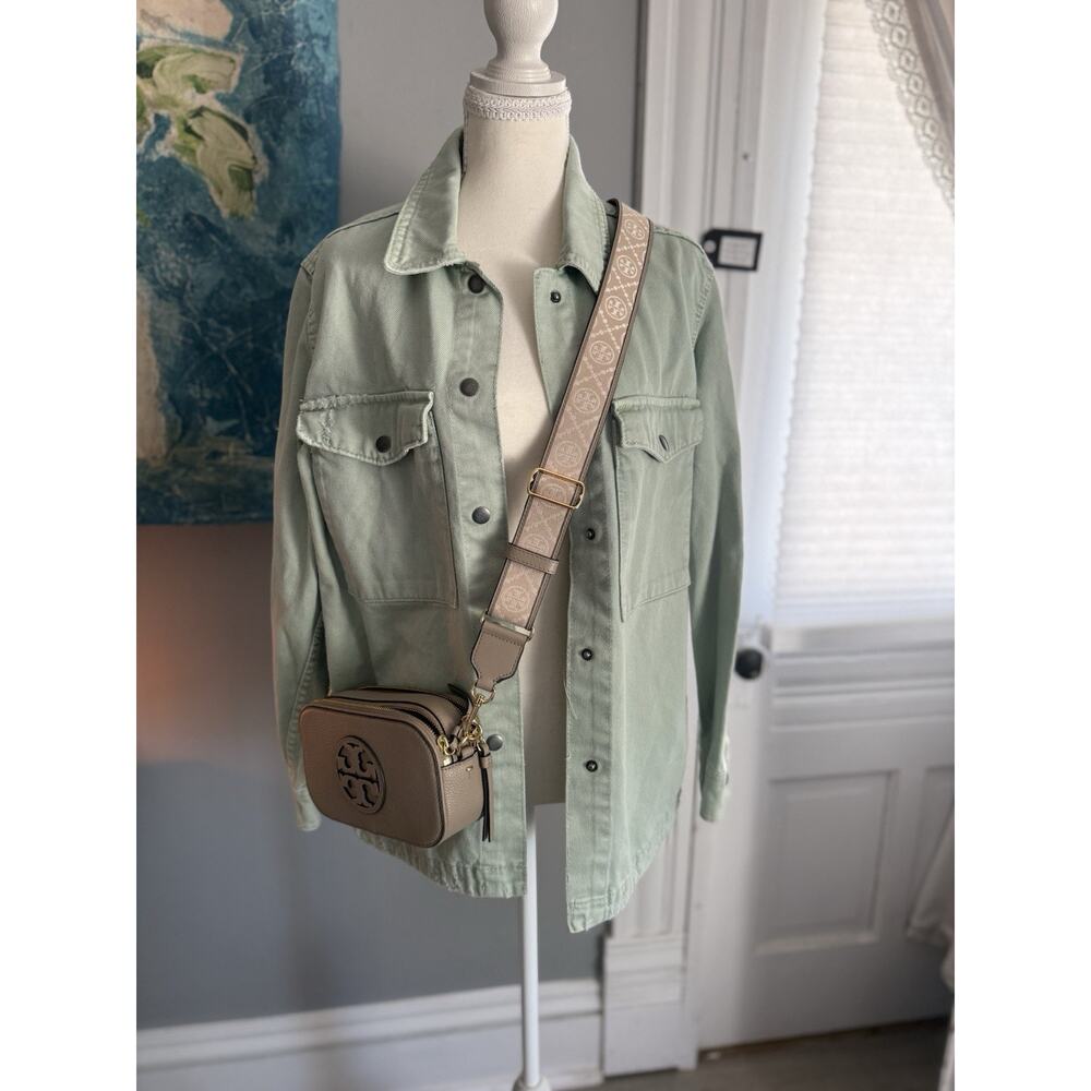 Zara Women Size M Green 100% Cotton Denim Shacket Chore Jacket Casual Artist